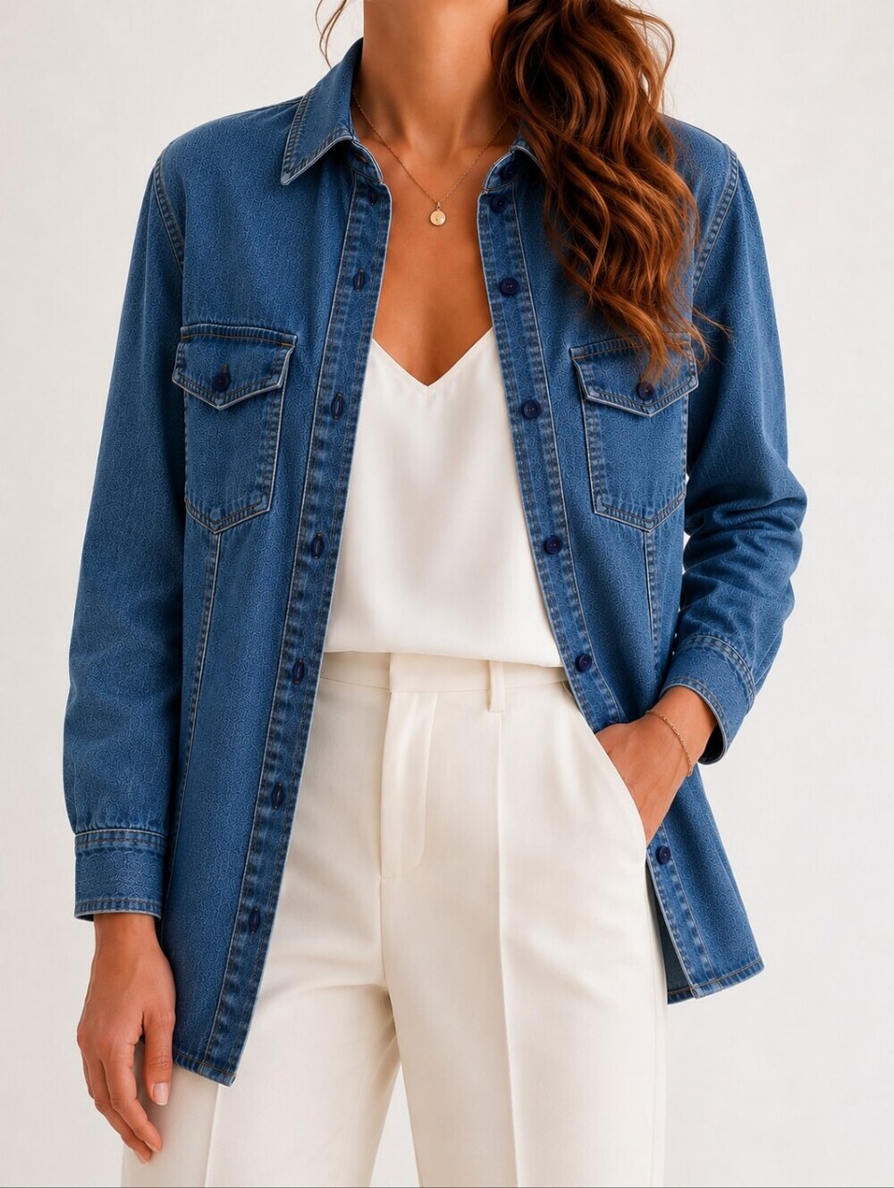 AE Sport & Co Stretch Denim Shirt Size 24 Plus Size Button Front Jean Shirt Blue